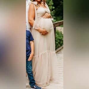 $100- size Medium Maternity Elegant Sheer Champagne Dress- only worn once